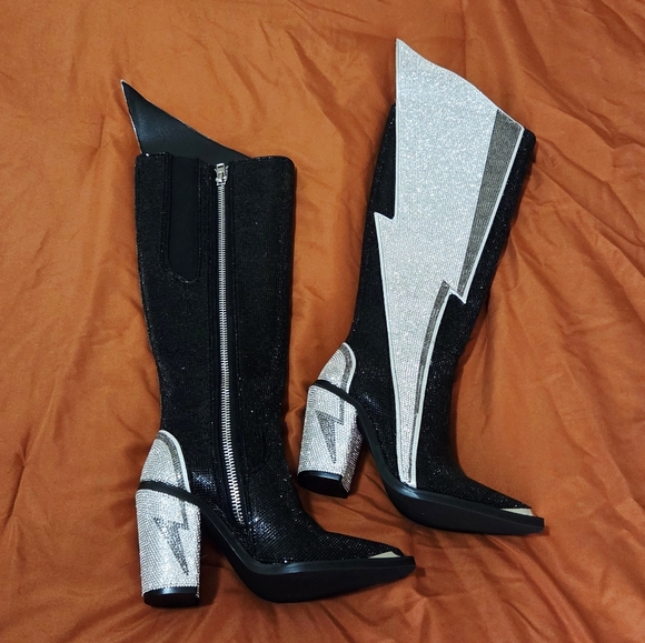 Dolls Kill Sheriff Shine Knee High Boots - Noir Ziggy - Club EXX - NWOT - Picture 2 of 12